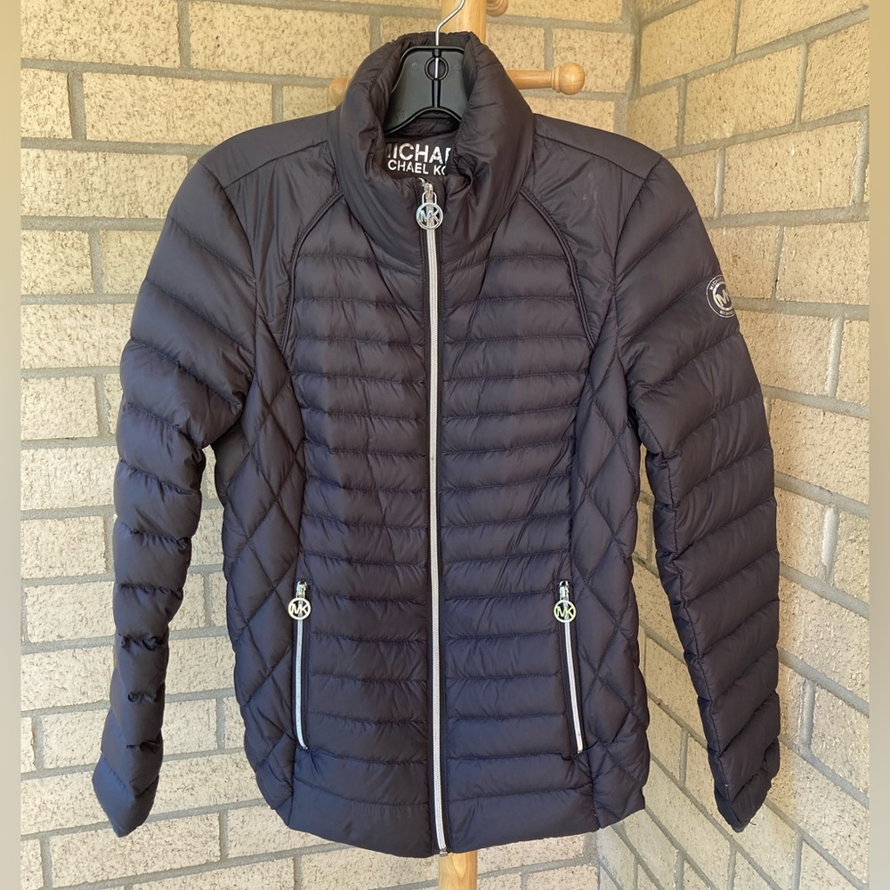 Michael Kors Packable Down Filled Dark Grey Puffer Jacket Coat Silver Hardware - Picture 7 of 17